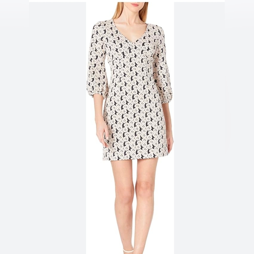 Trina Turk Cream Mini Dress with Black Floral Print - Size 16